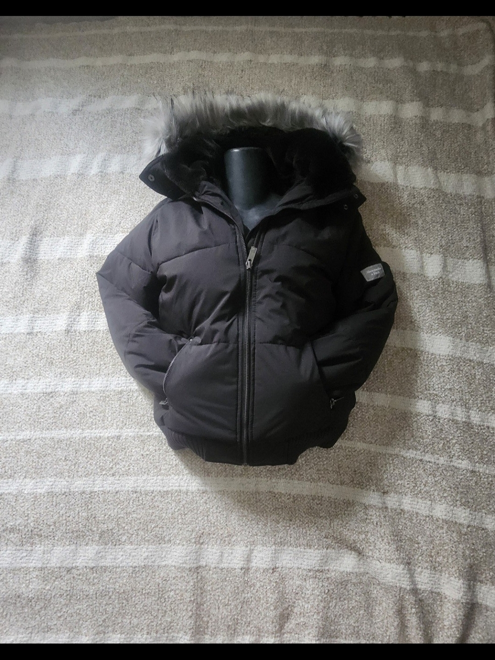 abercrombie kids Black Puffer Jacket with Faux Fur Hood